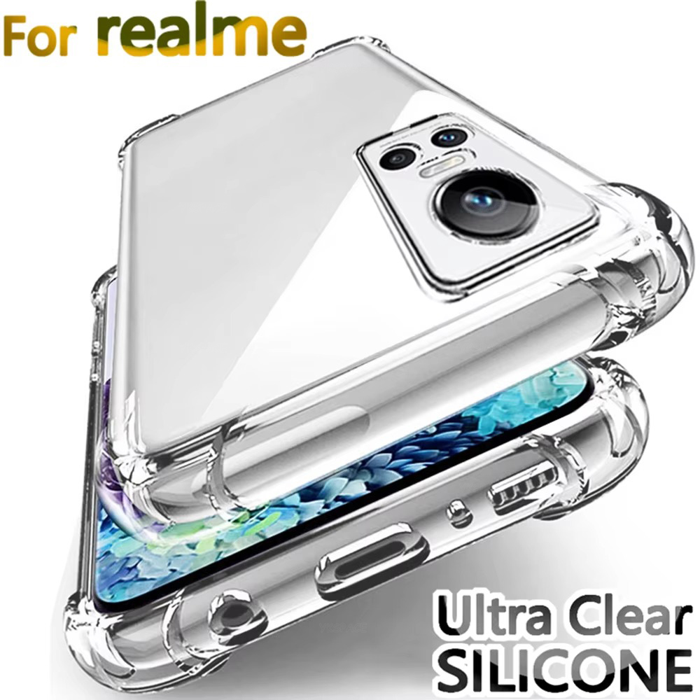 Realme Gt 6 - Sarung silikon transparan tahan guncangan, penutup